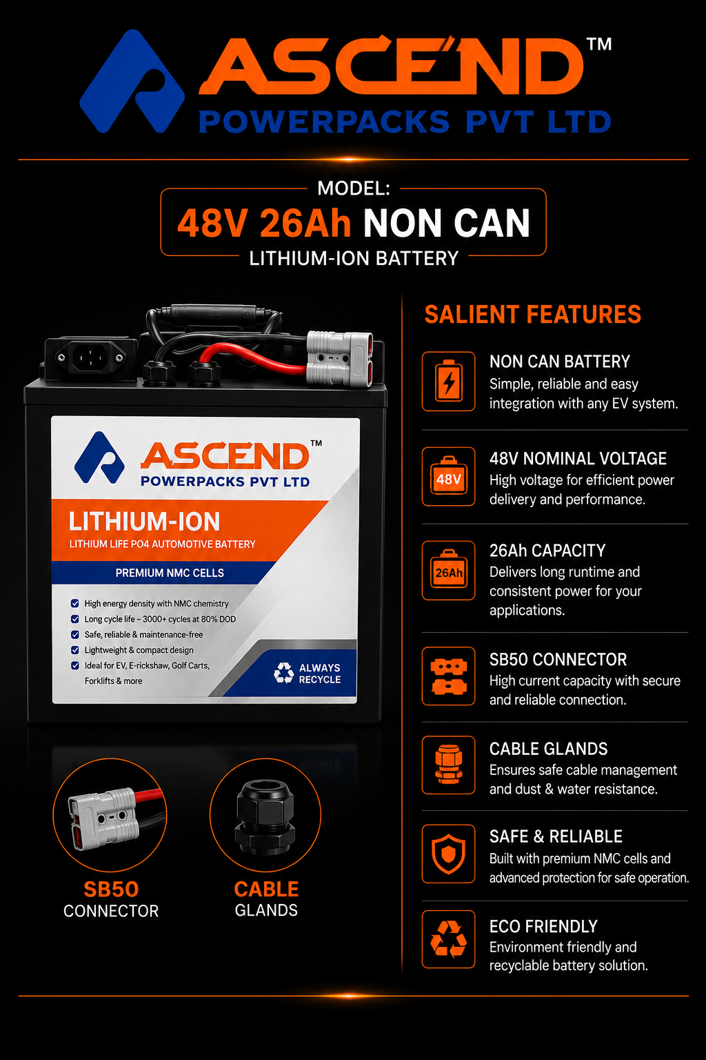 48V 26Ah NMC NON CAN Lithium-Ion Battery