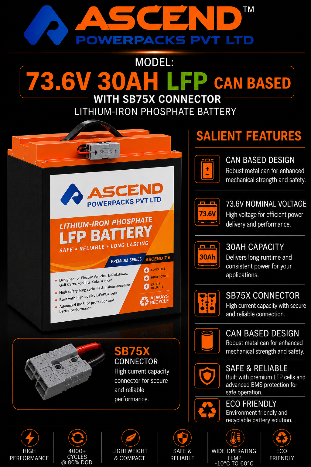73.6V 30Ah LFP CAN Based Lithium-Iron Phosphate Battery