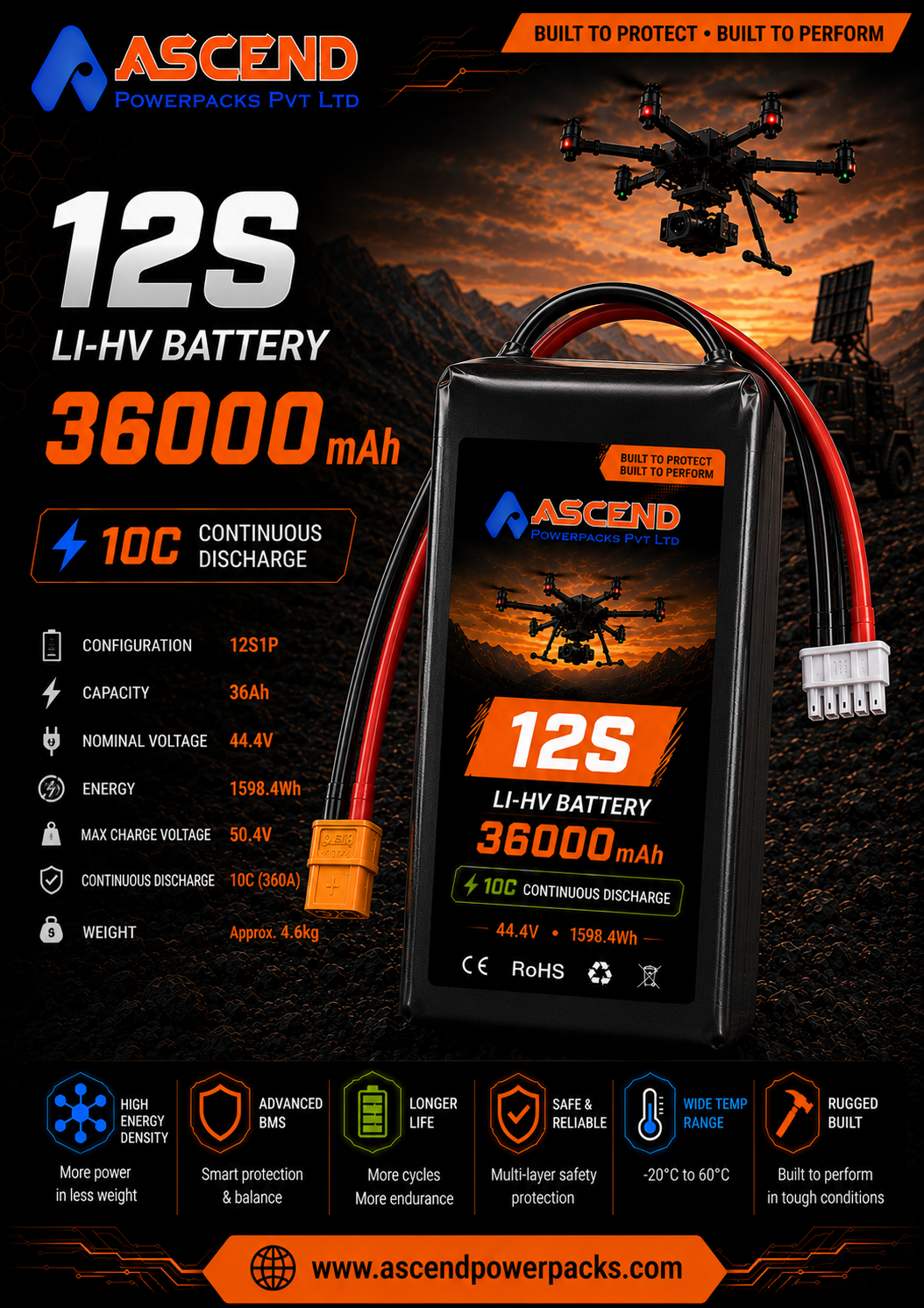 12S 36Ah Li-HV Drone Battery