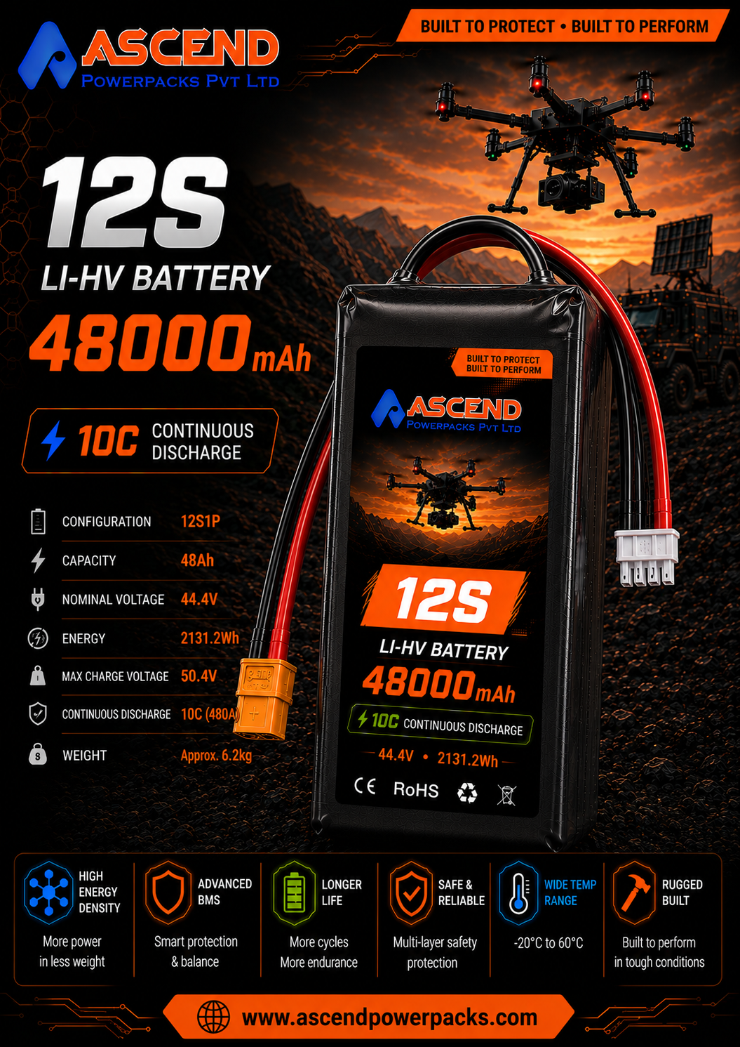 12S 48Ah Li-HV Drone Battery