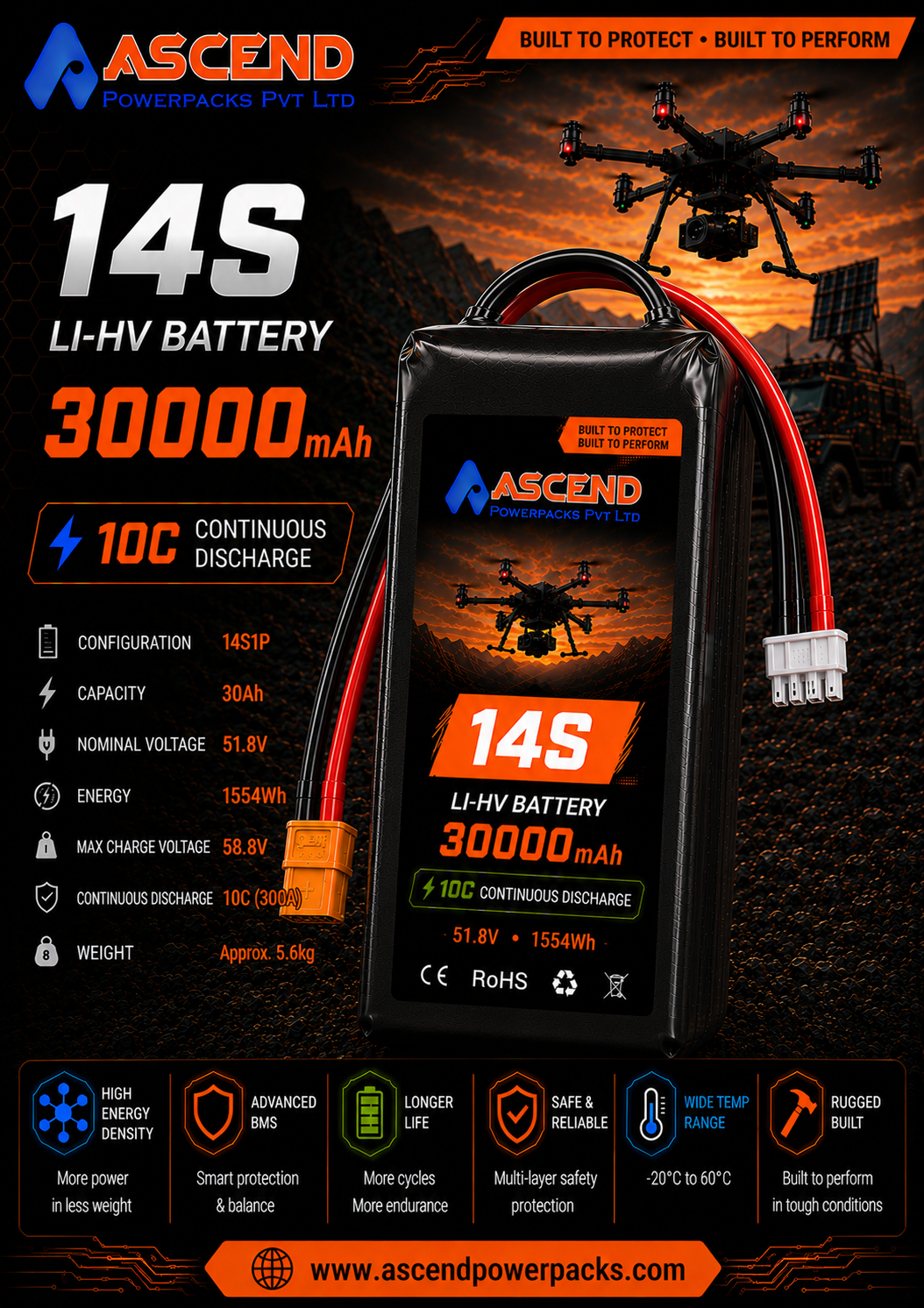 14S 30Ah Li-HV Drone Battery