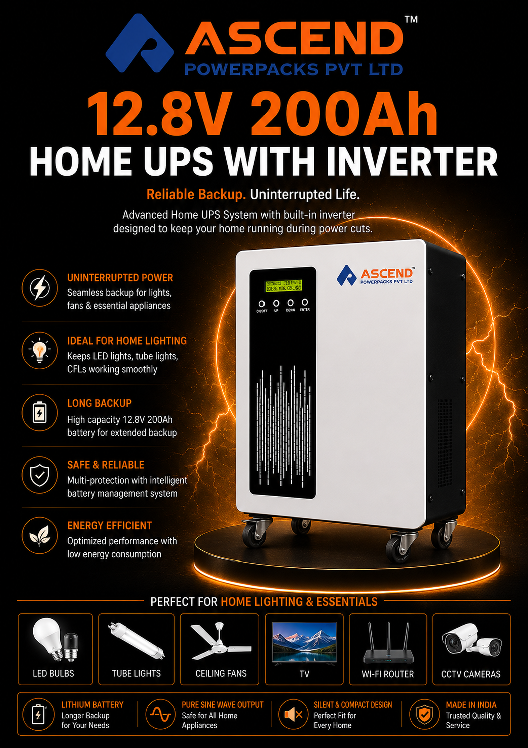 12.8V 200Ah Home UPS with Inverter