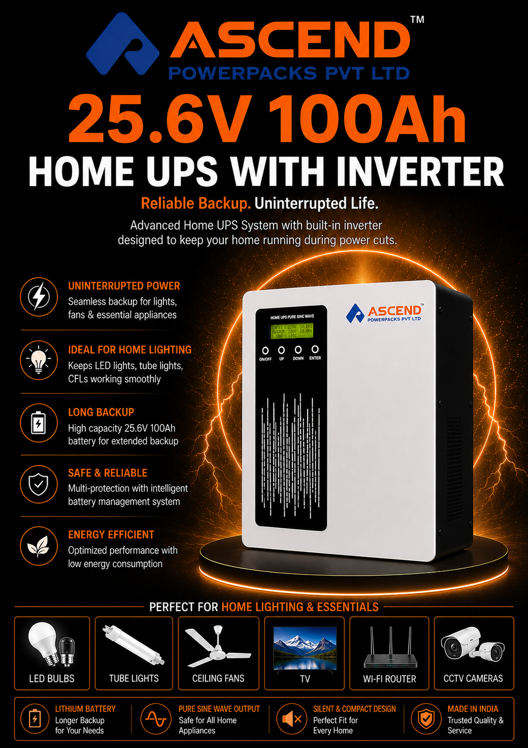 25.6V 100Ah Home UPS with Inverter