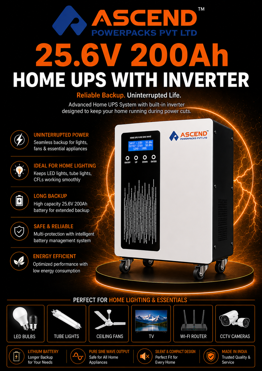 25.6V 200Ah Home UPS with Inverter