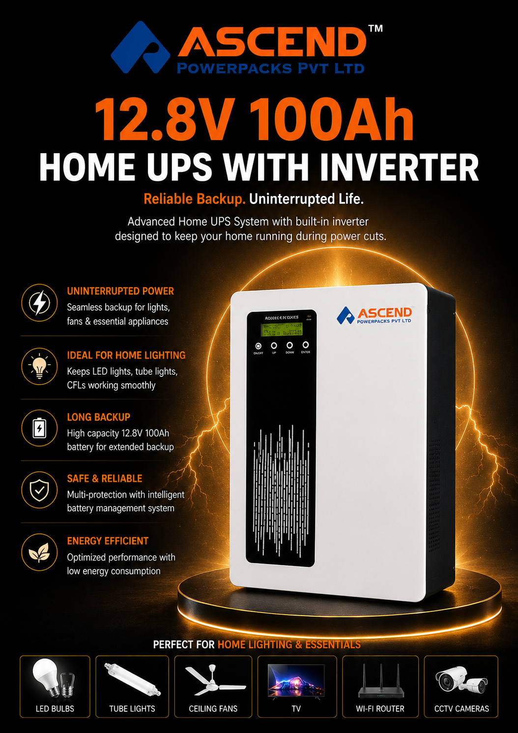12.8V 100Ah Home UPS with Inverter