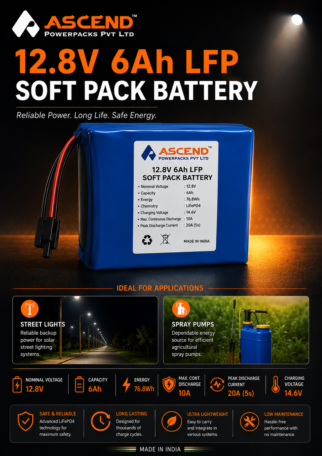 12.8V 6.7 Ah LFP Soft Pack Battery
