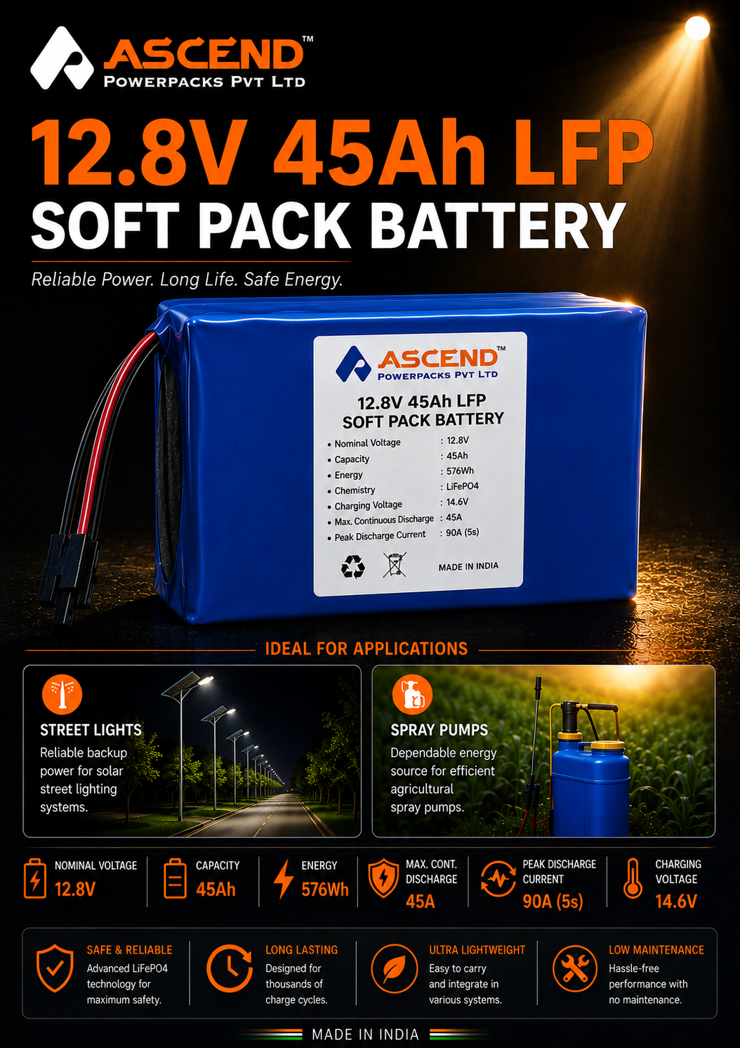 12.8V 45Ah LFP Soft Pack Battery