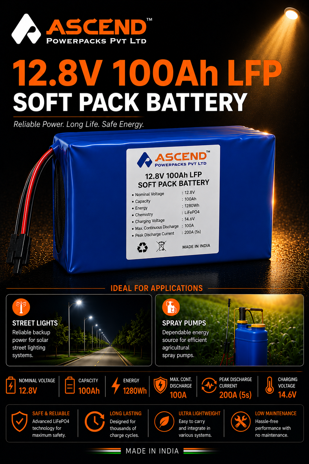 12.8V 100Ah LFP Soft Pack Battery