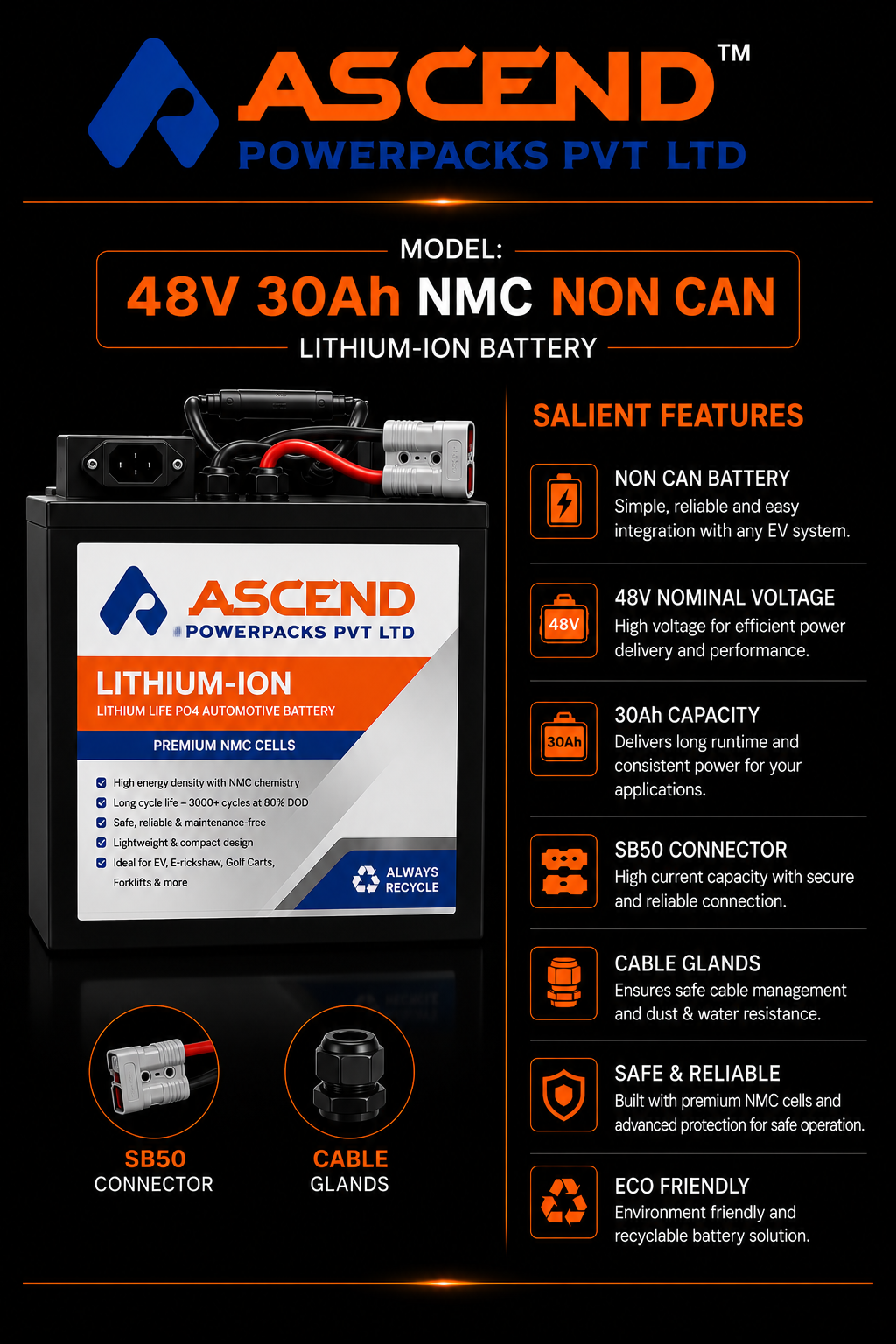 48V 30Ah NMC Non-CAN Lithium Battery