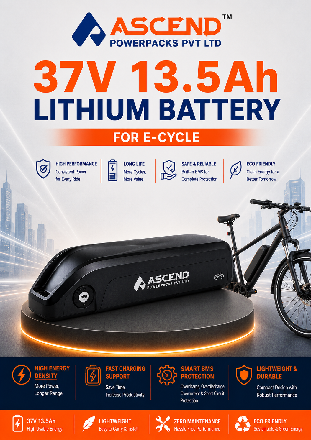 37V 13.5Ah Lithium Battery for E-Cycle