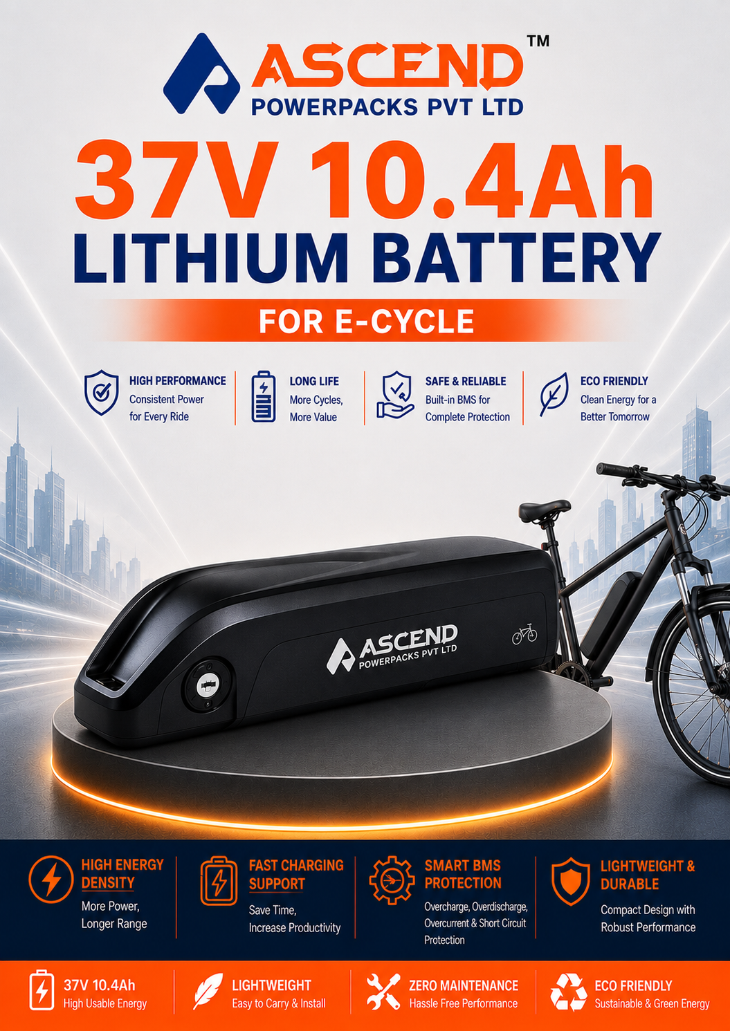 37V 10.4Ah Lithium Battery for E-Cycle