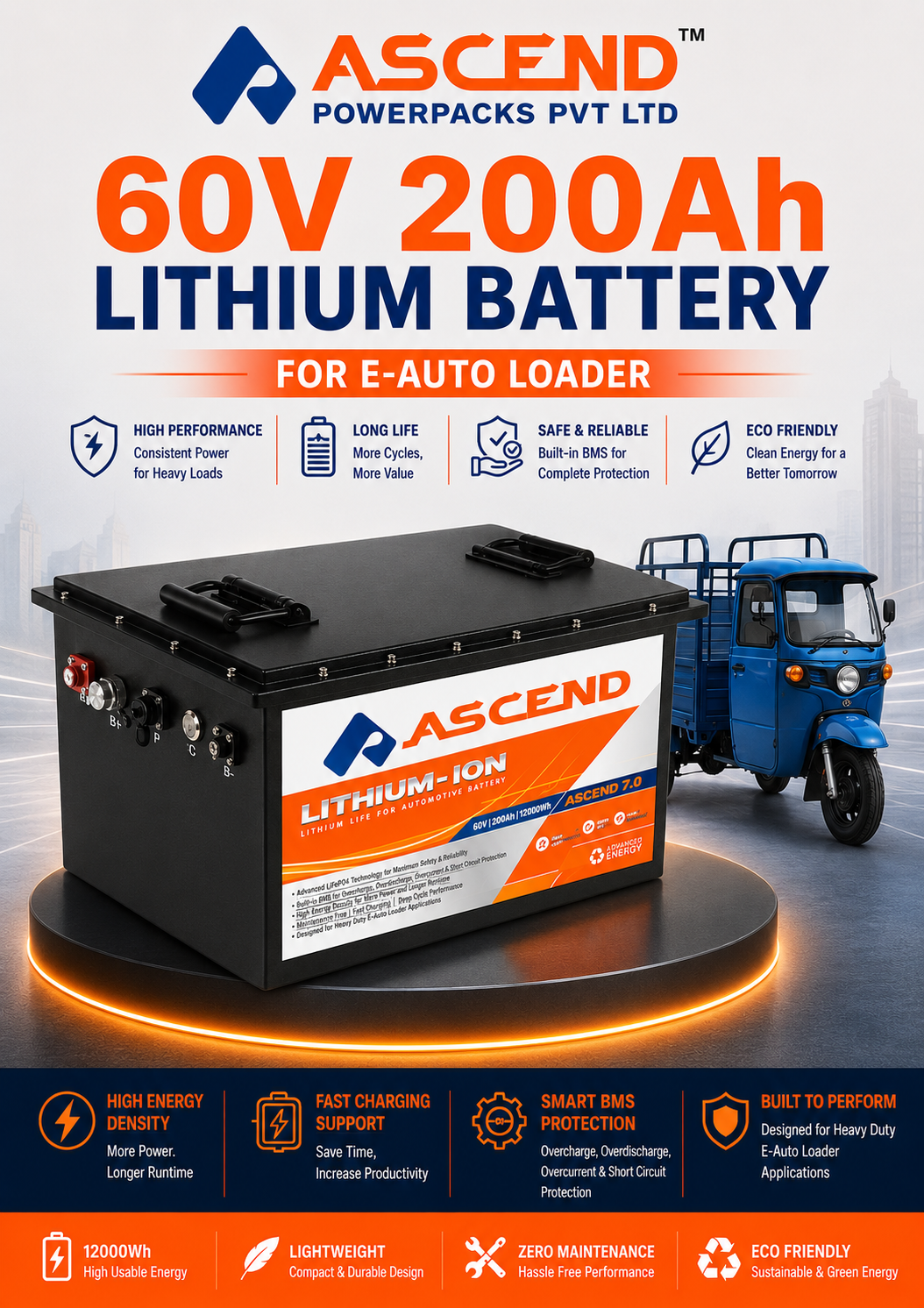 60V 200Ah Lithium Battery for E-Auto Loader