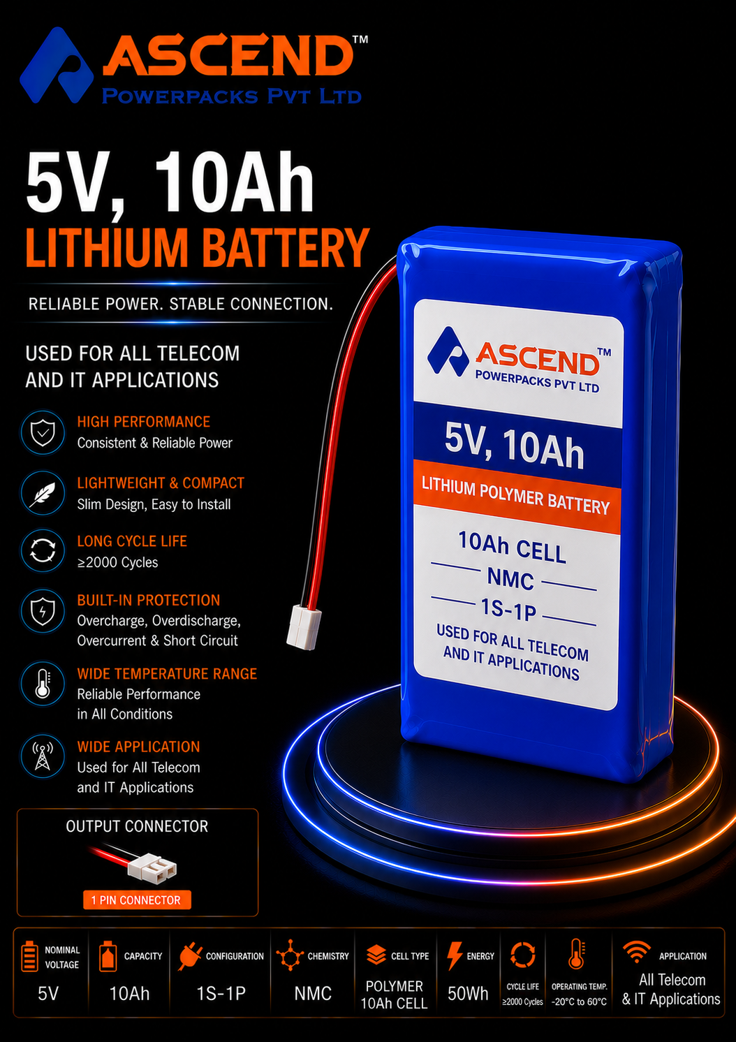5V 10Ah Polymer Lithium Battery Pack