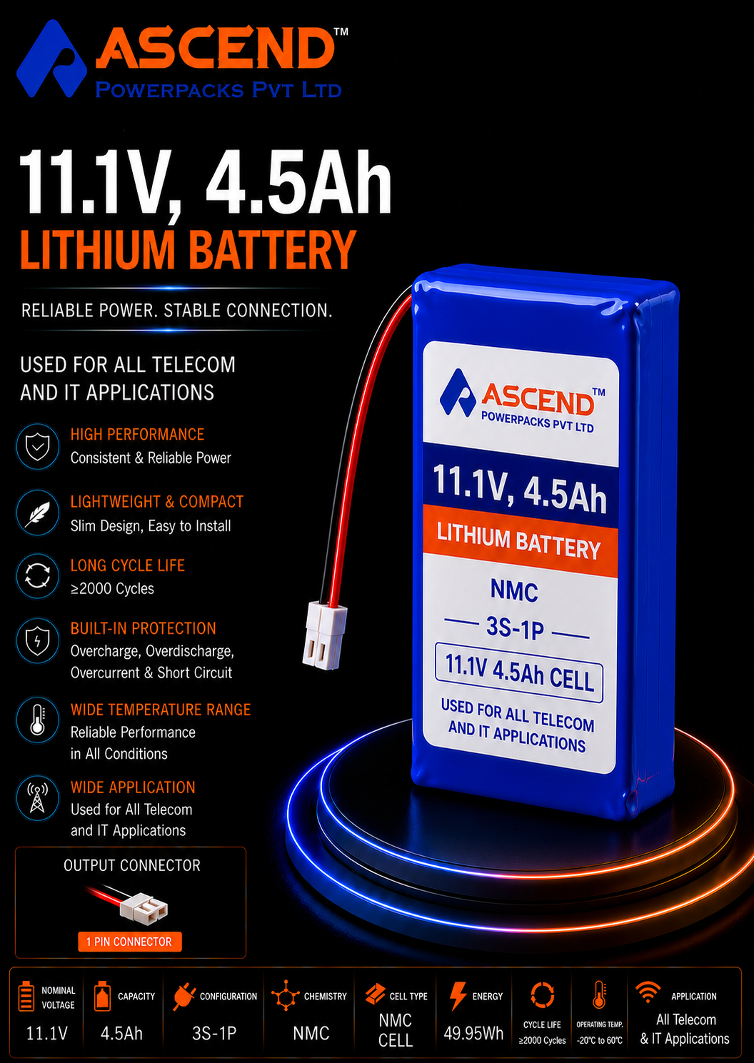 11.1V 4.5Ah NMC Battery Pack