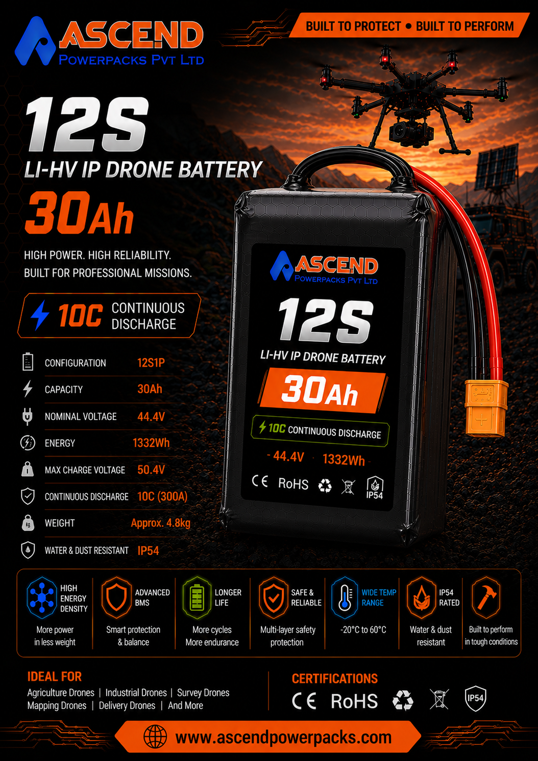 12S 30Ah Li-HV IP Drone Battery
