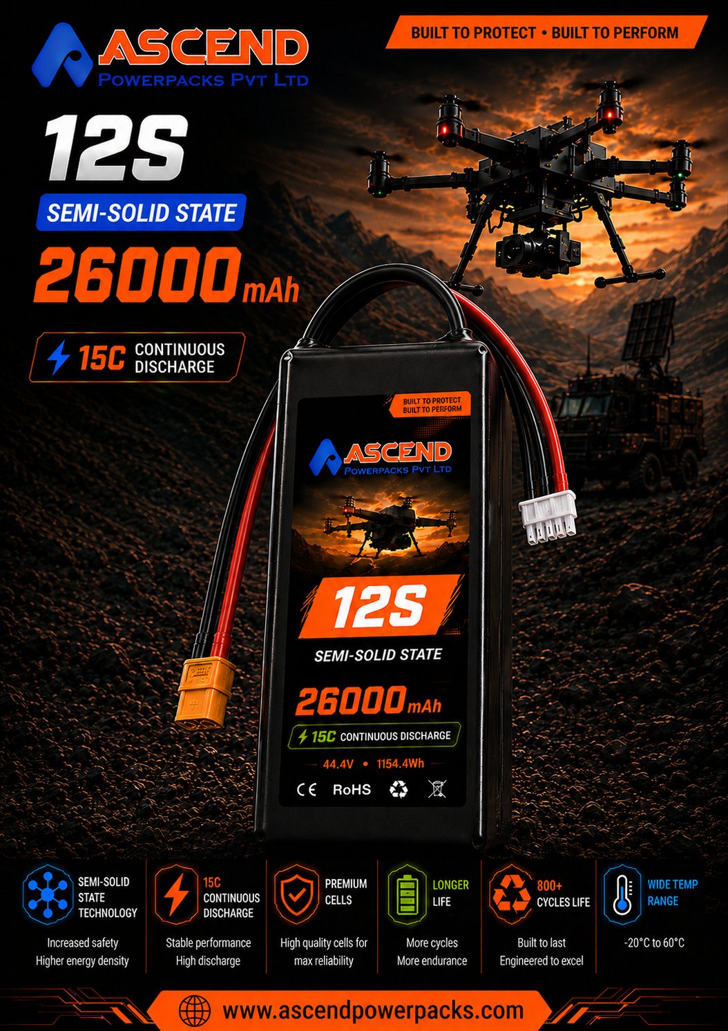 12S 26Ah Semi-Solid State Drone Battery