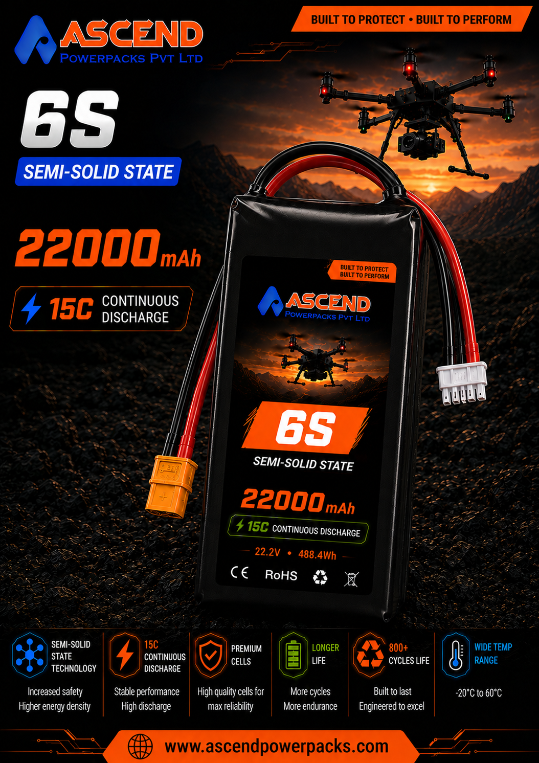 6S 22Ah Semi-Solid State Drone Battery